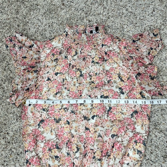 1.State Floral Ruffle Smocked Waist Keyhole Back Tiered Mini Dress XXS - Picture 10 of 12